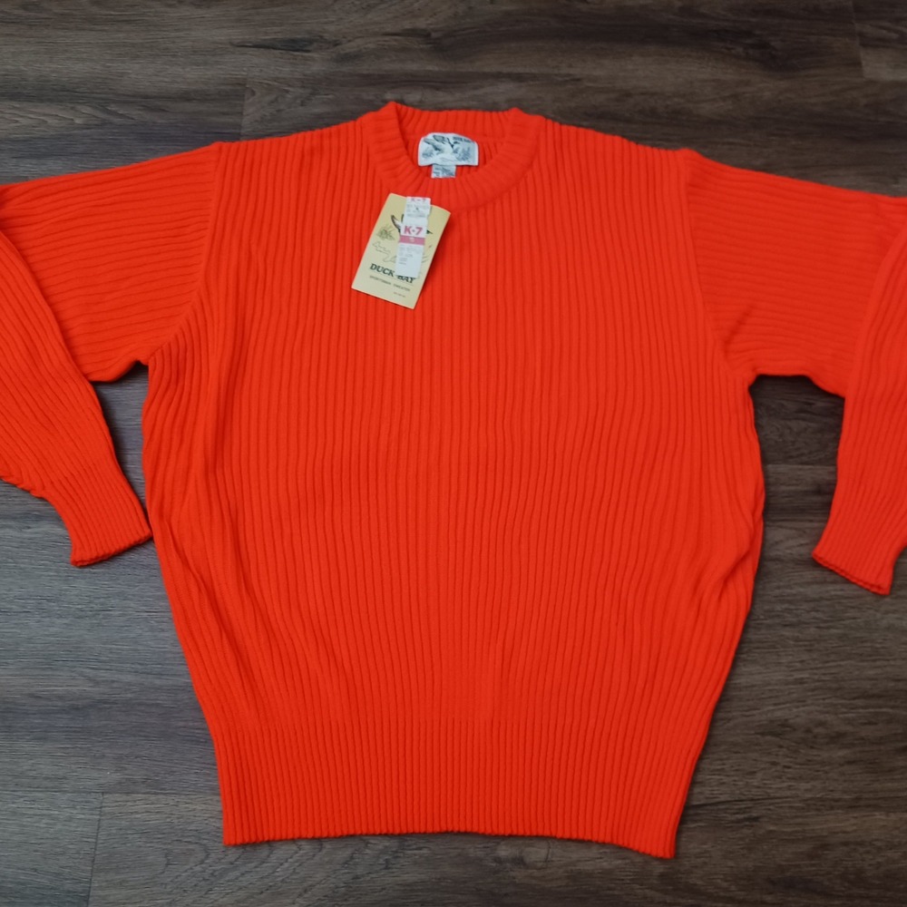 Duck Bay Sportsman Sweater Mens Large Neon Orange Ribbed Knit Acrylic Pullover